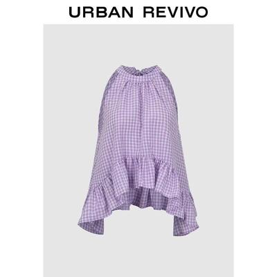 Women's Plaid Ruffle Tie-Waist Blouse