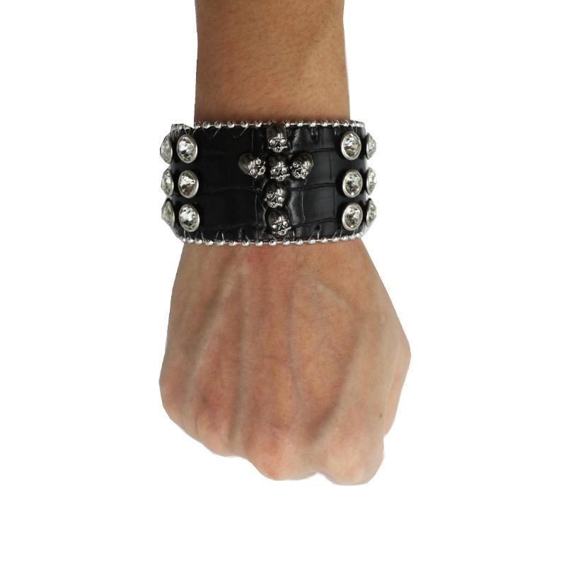 Gothic Style Hip-hop Punk Trend Rhinestone Bracelet Design Diamond PU Leather Bracelet
