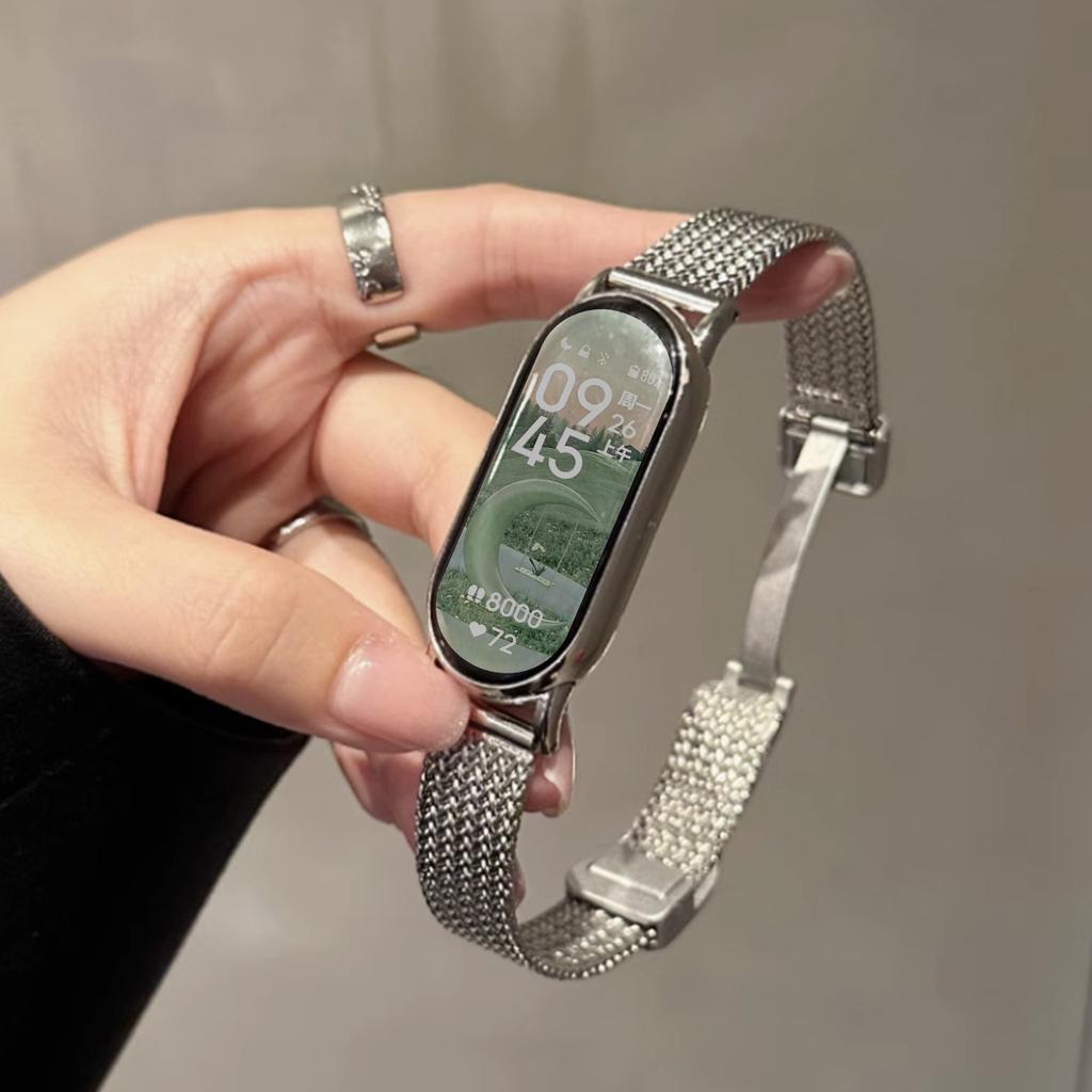 Magnetic Folding Buckle Metal Strap for Xiaomi Watch 10 9 8 Stainless Steel Slim Band for Miband 10 9 8 NFC Smartwatch Bracelet