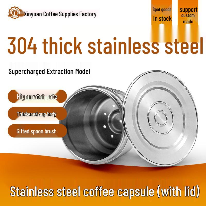 Reusable Italian Stainless Steel Coffee Capsule with Lid and Single-Hole Filter
