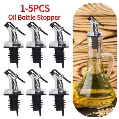 1-5PCS Oil Bottle Stopper Olive Oil Vinegar Wine Dispenser with Leak-Proof Cap Rubber Lock Plug Seal Food Grade Plastic Nozzle