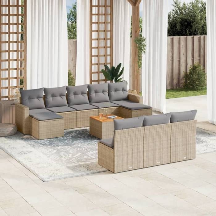 VidaXL Salon de Jardin avec Coussins 11 pcs, Canapés de Terrasse, Ensemble de Meubles de Patio, Mobilier d'Extérieur, 3256661