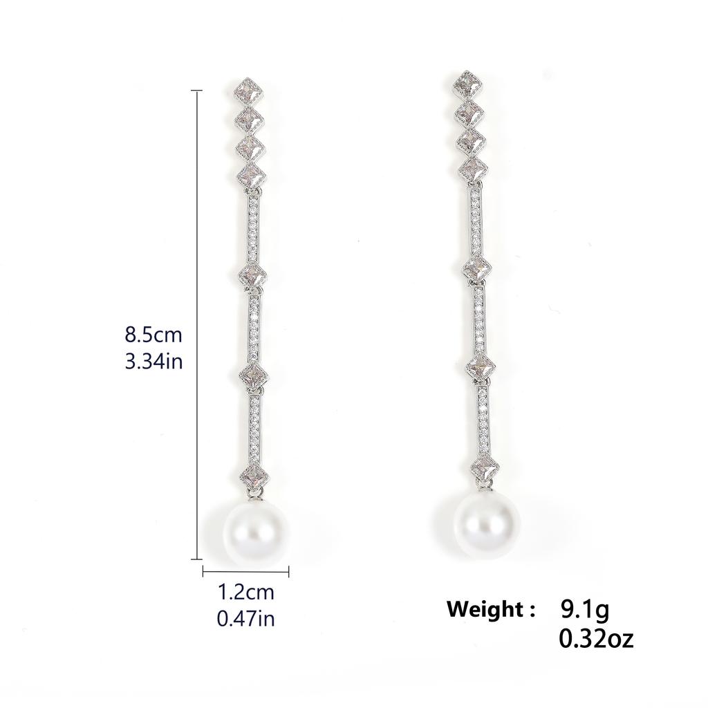 ZAKOL Elegant Imitation Zircons Long Dangle Earrings for Women Sliver Color Luxury Wedding Zircon Bridal Ear Accessories