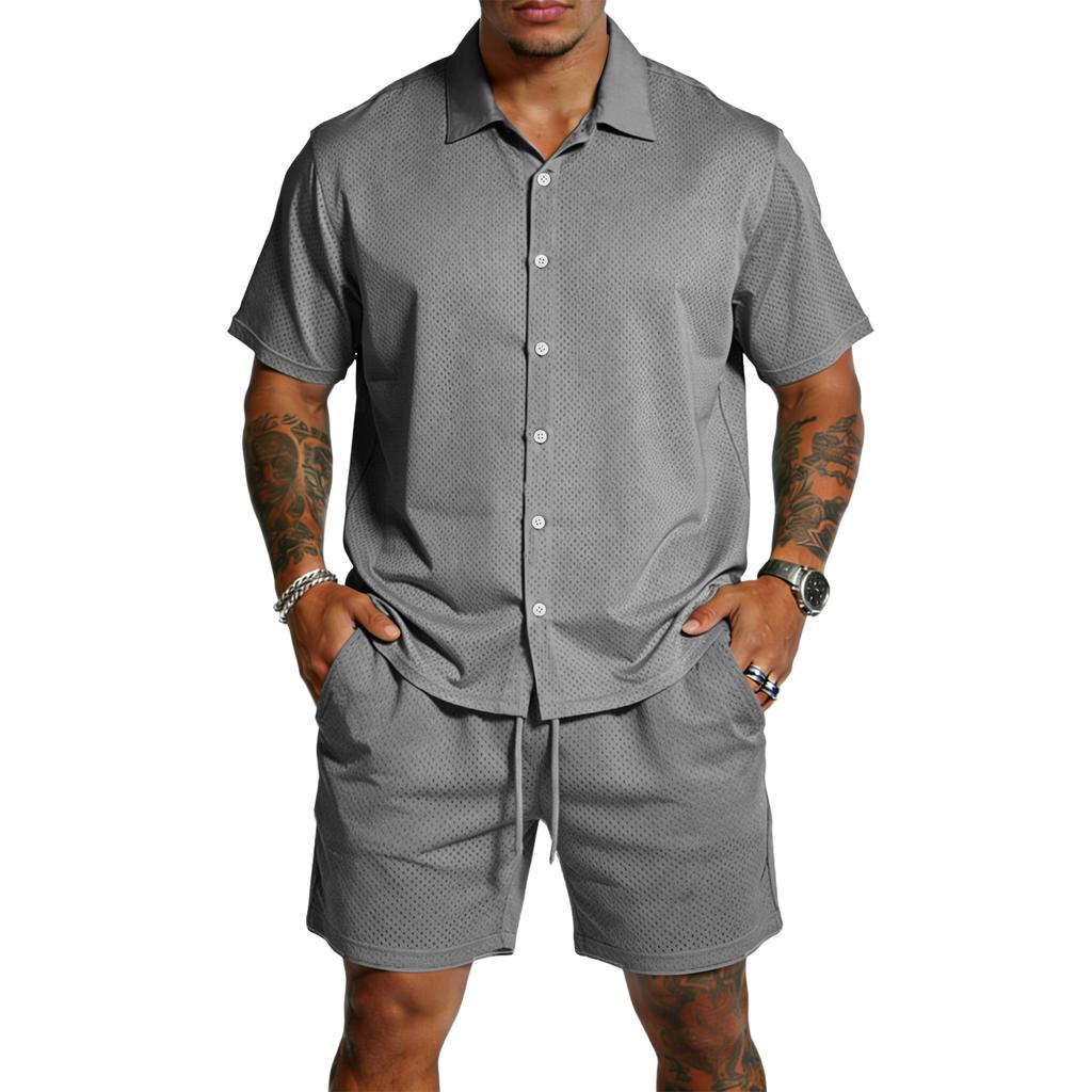 Men's Casual Lightweight Breathable Short-Sleeve Shirt And Shorts Set
