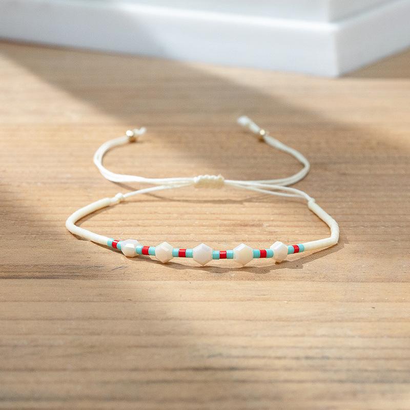 Bohemian colored rice bead bracelet women's ins wind niche faceted stone adjustable hand rope jewelry tide