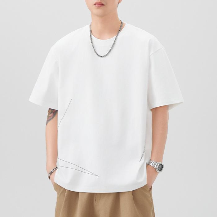 Updated Summer Short-sleeved T-shirt for Men Round Neck Relaxed Fit Five-point Sleeve T-shirt Versatile Everyday Embroidery M