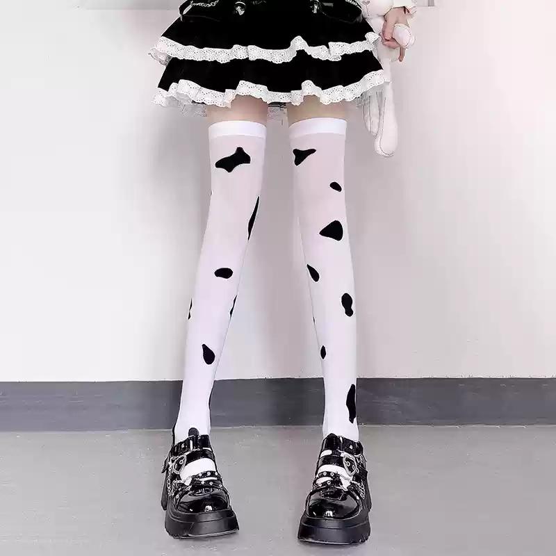 Чулки Женские Принт Корова JK Девочки Гольфы До Бедра Чулки До Бедра Сексуальное Белье Чулки Лолита Длинные Чулки До Бедра One Size