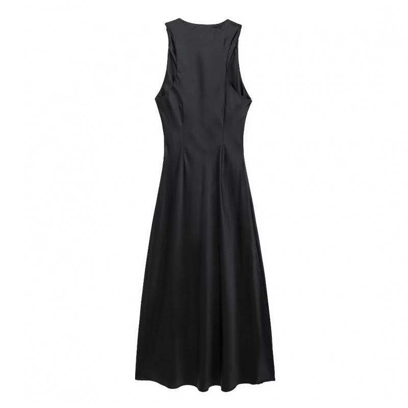 European & American Silk Satin Sleeveless Midi Dress for Women - Summer Collection