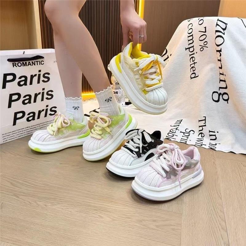 Autumn Women's Chunky Sneakers Breathable Mesh Casual Shoes Lace-Up Thick Sole Platform Shoes For Daily Wear