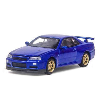 PAUDI MODEL Maßstabsgetreues Diecast-Modellauto R34 Skyline 2000 Nissan V Spec II 1/64 GT-R (blau)