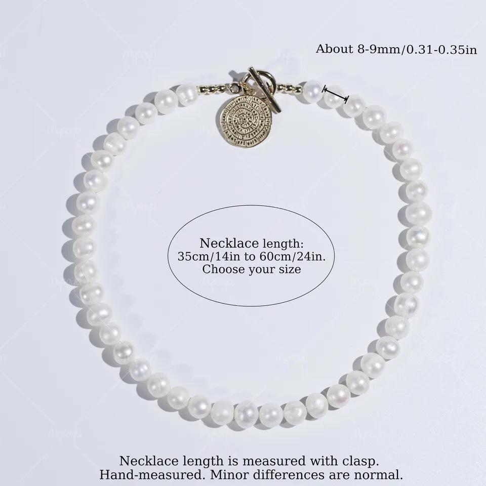 MYSOYA Freshwater Pearl Necklace with Gold Irregular Pendant, 8-9mm, C561 35 cm-14in