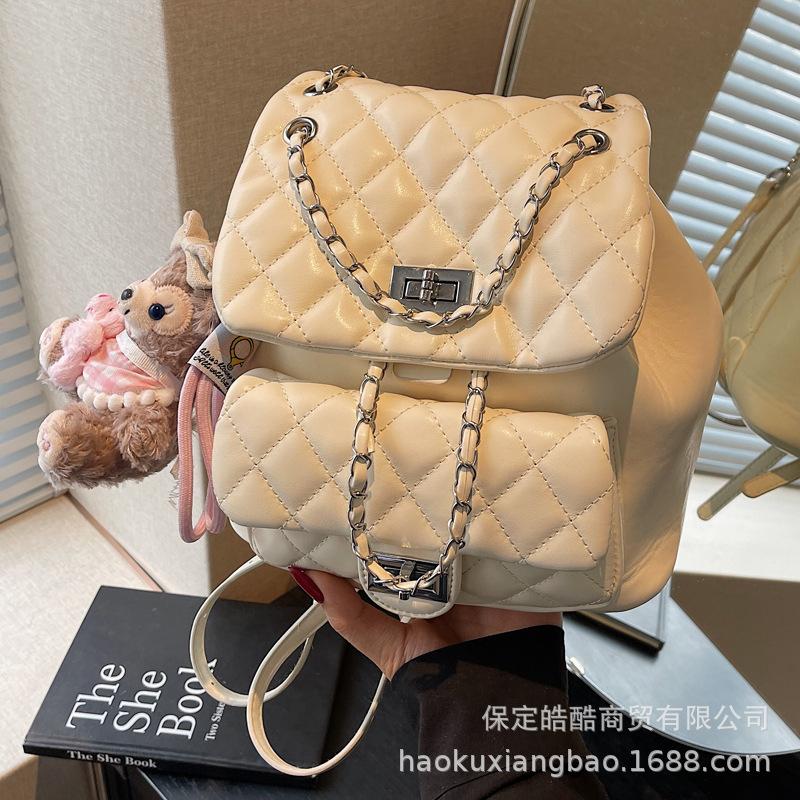 Schoolbag rhombus embroidery thread niche women's backpack 1011 new foreign style versatile travel backpack student small schoolbag