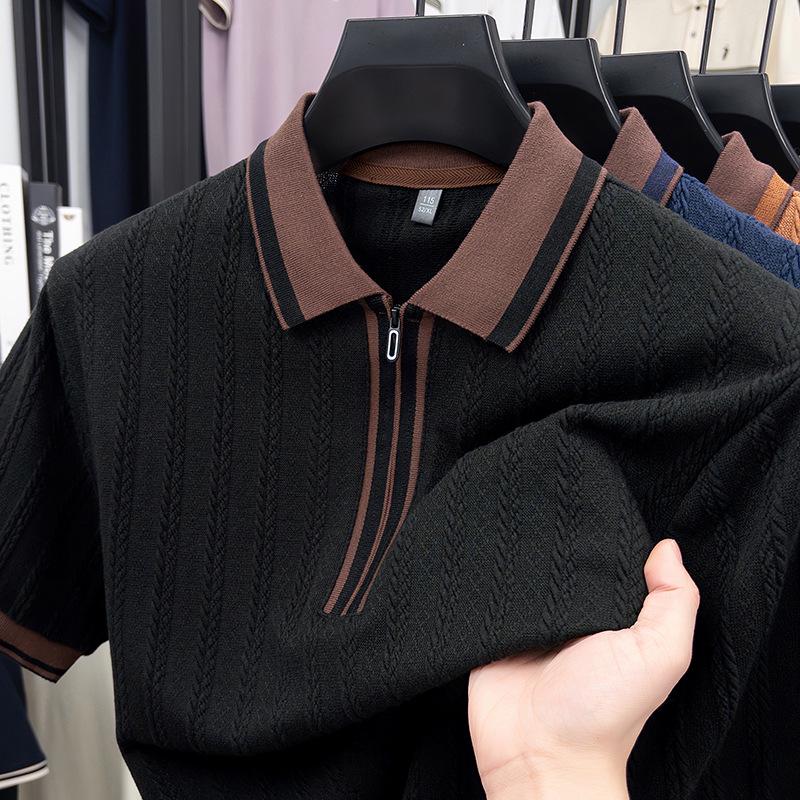 Men's Short Sleeve Half-Zip Polo T-Shirt in Solid Color