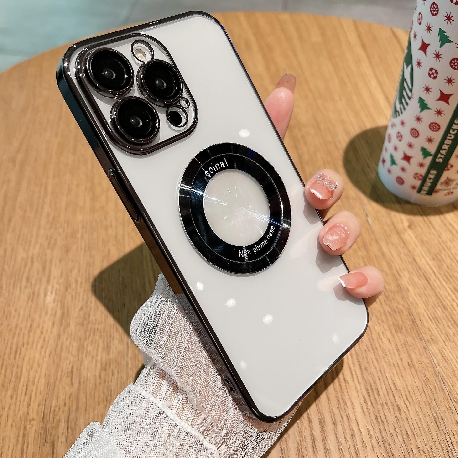 

ПК Гальваническое покрытие Следы утечки Магнитная лупа Подходит для чехла для мобильного телефона IPhone16promax Apple 15 Прозрачный защитный чехол iPhone 16PROMAX чёрный