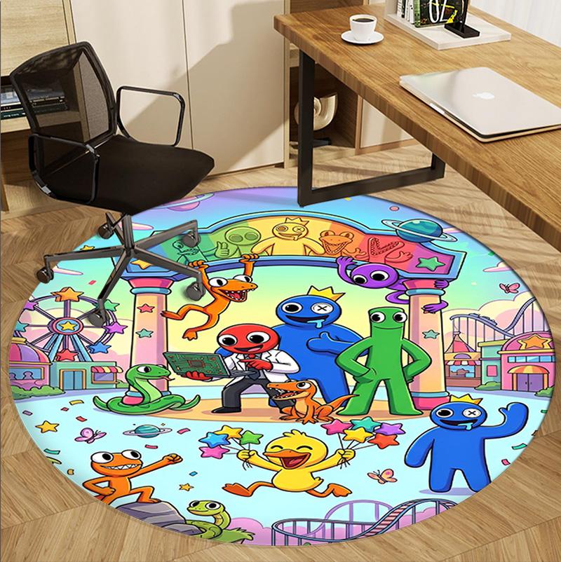 Game Rainbow Friends Pattern Round Rug, Indoor/Outdoor Mat, for Picnic, Gameroom, Bedroom, Office, Living Room, Home Decor Carpet, Birthday Gift