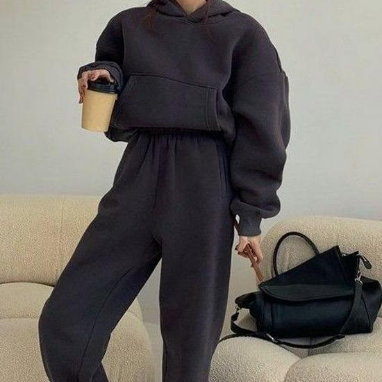2025 Women's Casual Fleece Lined Sweatshirt & Joggers Two-Piece Set