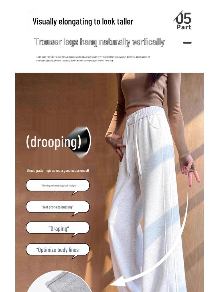 Women's Gray Slim Wide-Leg Sweatpants: Spring 2025 Casual Draped Sports Trousers