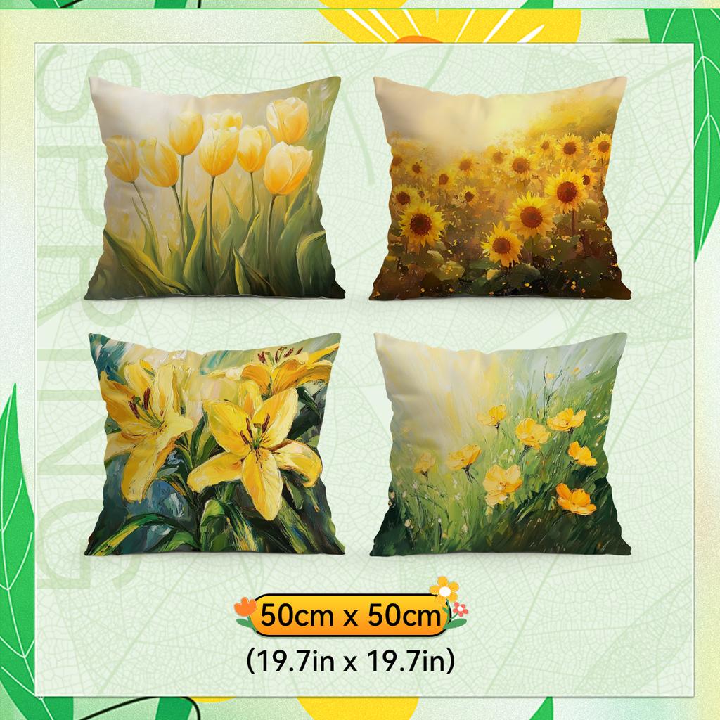 Oil Painting With Floral Pillowcase Printed Polyester 40/45/50Cm Throw Pillowcover Decorative Sofa Cushion Pillowslip Home Decor