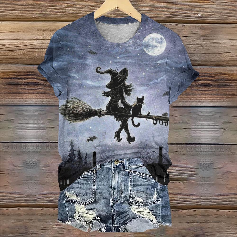 Halloween Designer Kurzarm T-Shirt Hexendruck Sommer Neue O-Ausschnitt Damen T-Shirts Mode Lose Damen Kleidung Tops
