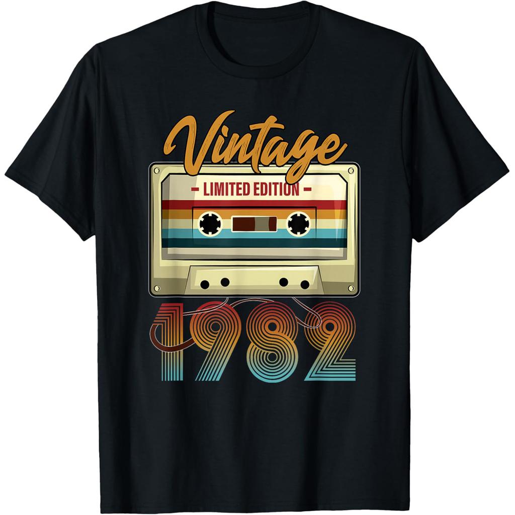 Vintage 1982 44th Birthday Cassette Tape T Shirts Unisex Women Cotton Humor Streetwear Tee Shirt Short Sleeve Unisex Loose Clothing
