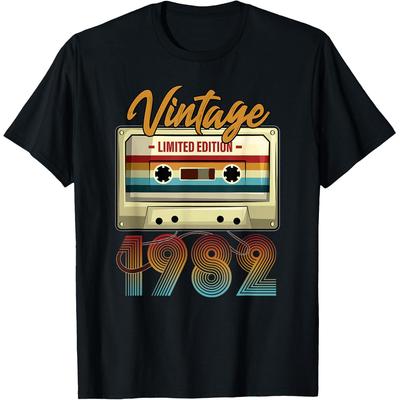 Vintage 1982 44th Birthday Cassette Tape T Shirts Unisex Women Cotton Humor Streetwear Tee Shirt Short Sleeve Unisex Loose Clothing