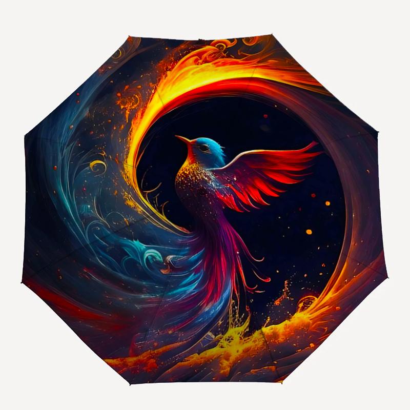 1pc Phoenix Rising Pattern Umbrella, Fashionable, Personalized, High-Value Folding Umbrella, a Must-Have for Summer, 8-Rib Durable Iron Frame, Tr
