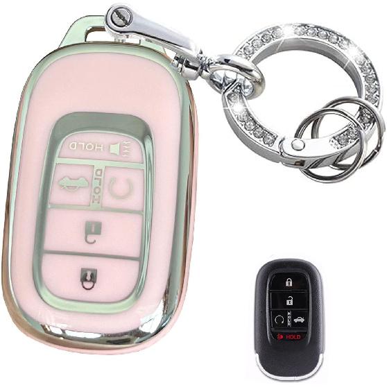 Keyless Entry Systems for Honda Key Fob Cover Fit for Honda   2024 2025 Civic Accord HR-V Pilot CR-V 5 Buttons Smart Key (Pink-Gold)