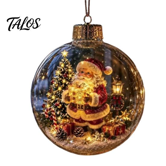 Ornamenti Decorativi per Caminetti Ornamenti di Natale Illuminati con Luci LED Calde, Cappello Metallico Retrò Decorazioni per Albero Luci Palla Trasparente Festività