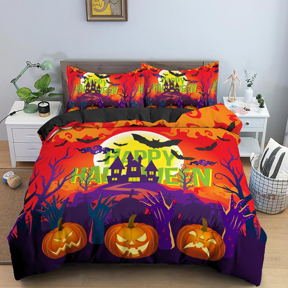 

Halloween Duvet Cover Set King Size Funny Pumpkin Cartoon Design Microfiber Bedding Comforter Set EU single(135x200cm)