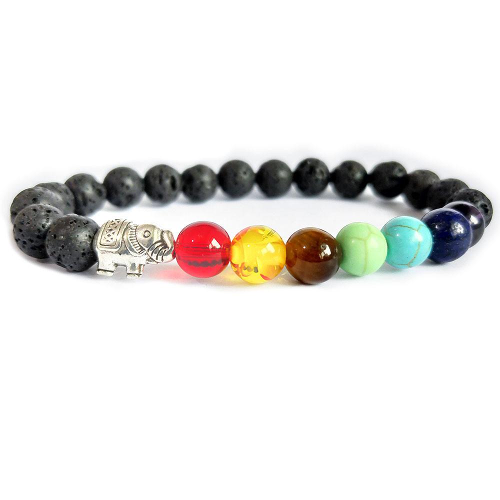 Stunning 2020 New Black Stone Synthetic Yoga Bracelet Featuring Colorful Elephant Design
