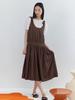 Opening Sunshine Ribbon Shoulder Shirred Sleeveless Dress Brown