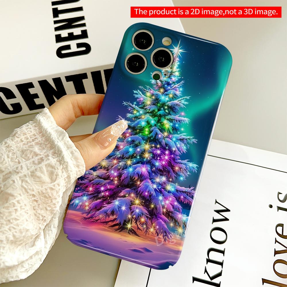 2DFlat Aurora Christmas Tree Glowing in Snowy Night All inclusive film hard phone case, compatible with iPhone 18 Pro Max 17 16 15 14 13 12 11