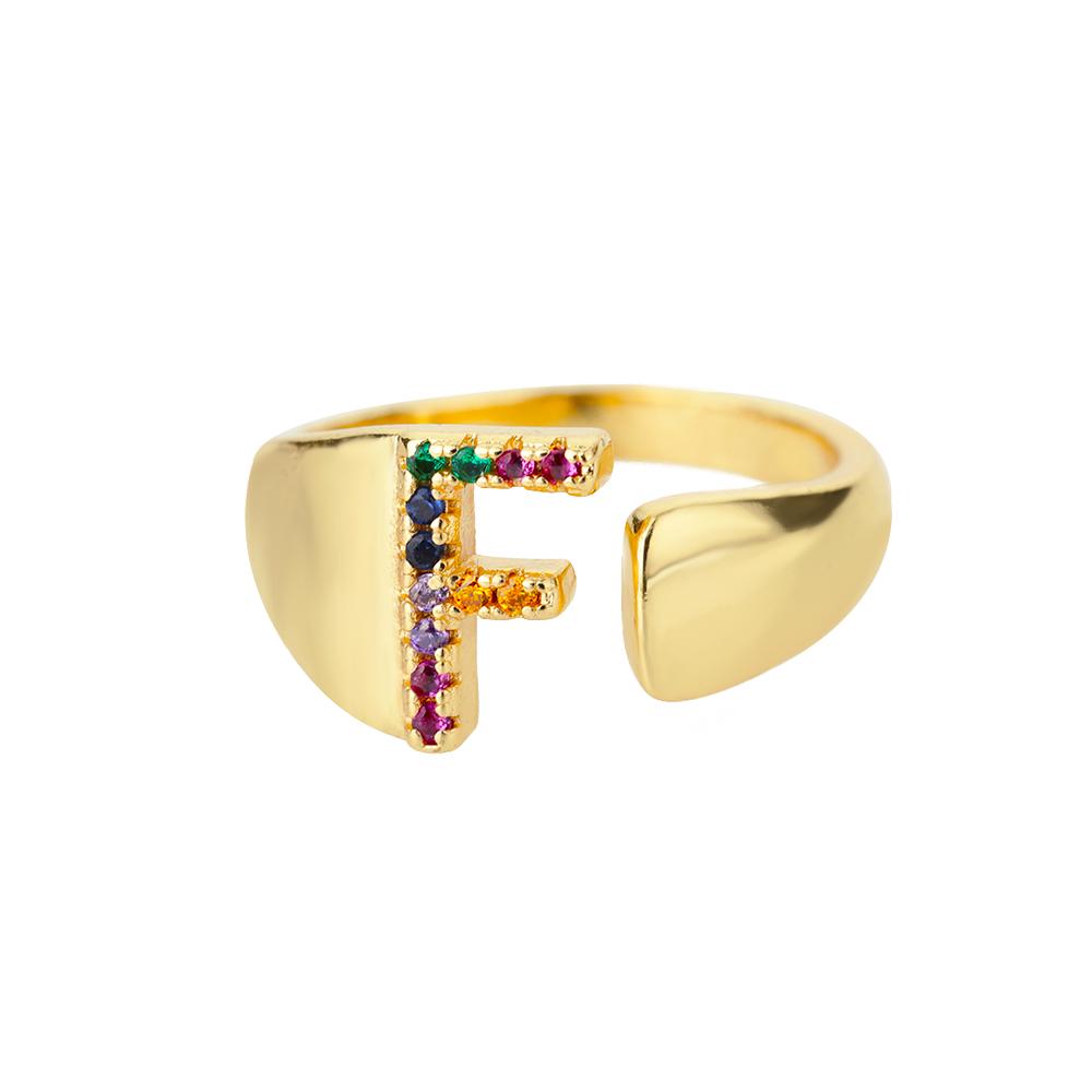 Rainbow Zircon Letter Rings For Women Mote Chunky Bred Letter AZ Rustfritt stål Ring Bryllup Boho Smykker Gave 2024