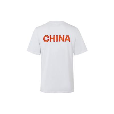 China Print Knitted American Vintage Sports Crew Neck Short Sleeve T-Shirt Unisex Tops White 21600508-100