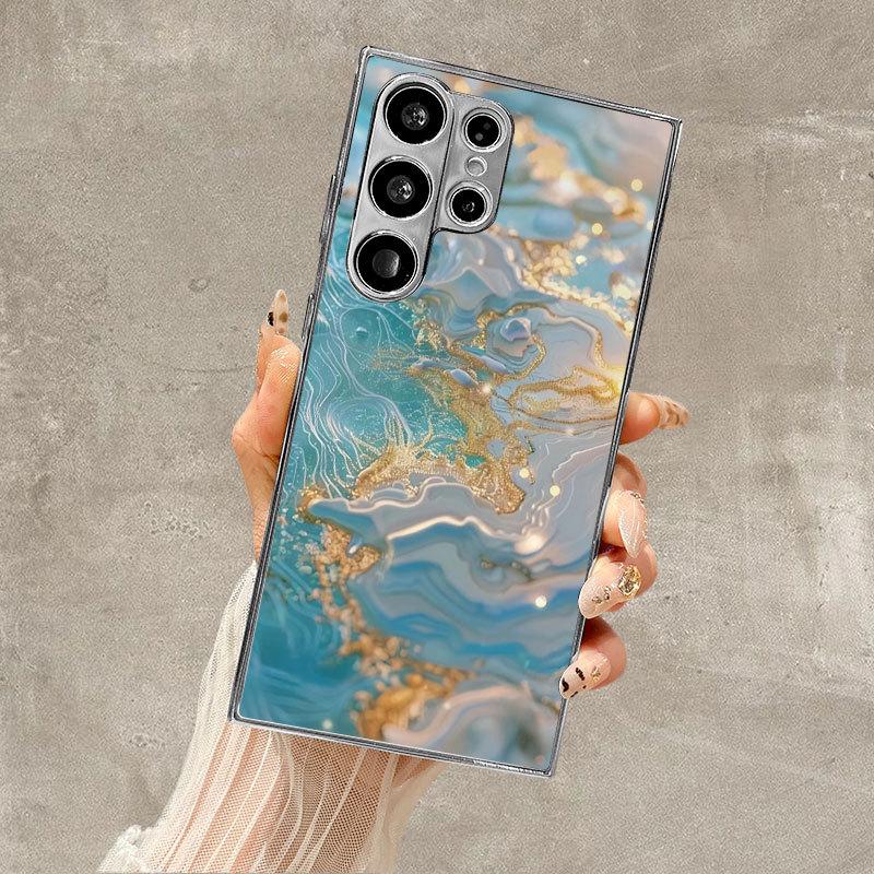 Samsung S25 Edge Phone Case & S23 Ultra Tempered Glass, S20 FE Flowing Gold Electroplated Full Coverage.