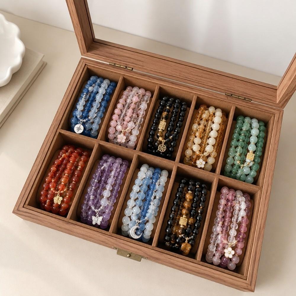 Wooden Bead Bracelet Storage Box Large Capacity Bracelet Display Case Ring Watch