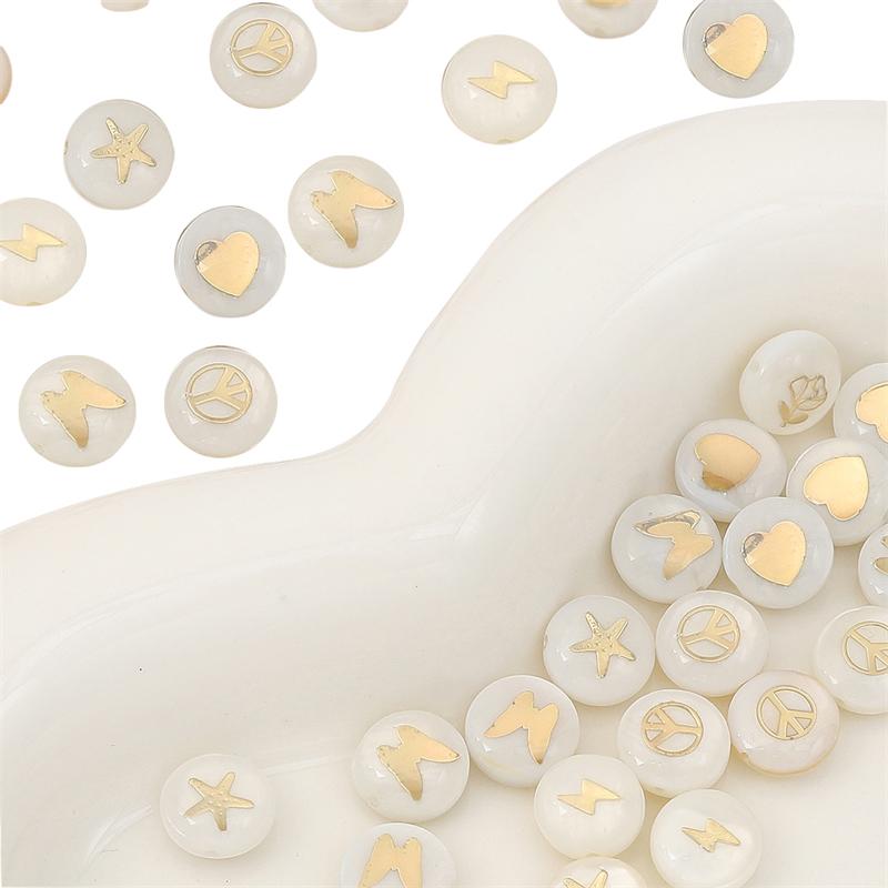 Natural Shell Double-Sided Hot Stamping Flat Round Beads For DIY Necklace Bracelet Earrings Jewelry Making