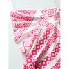 Foreign Trade Europe and America Fat Mm Vacation Sunscreen Top Pink and White Geometric Pattern Sexy Top V-neck Knotted Ruffle Edge Short Sleeve
