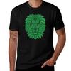 Symmetric Lion Face with Artistic Curves with Contrasting Vibrant Light Green Background TShirt Summer Print Short Sleeve Tee