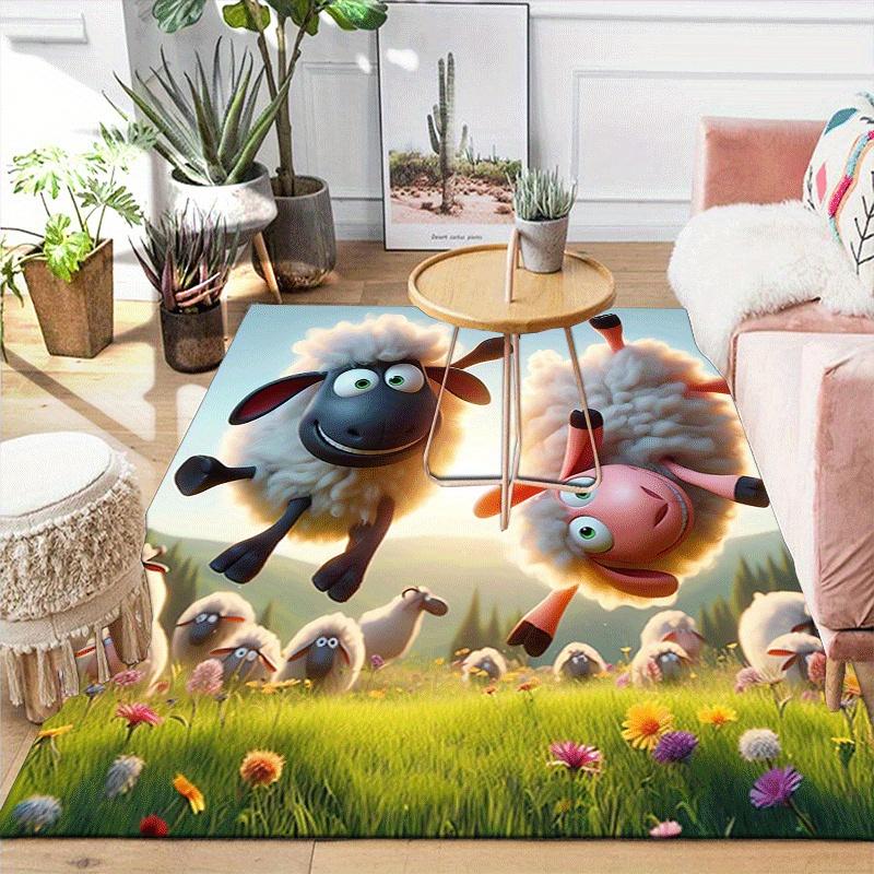 1pc Lamb Pattern Area Rug, Anti Slip Non Shedding Stain Resistant Carpet
