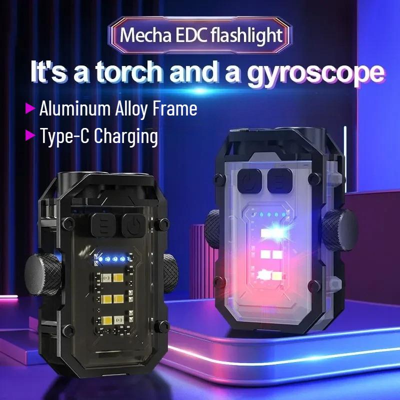 Mini LED Keychain Light Portable Magnetic EDC Flashlight Outdoor Camping Fishing Emergency Work Hat Clip Lamp With Fingertip Gyro
