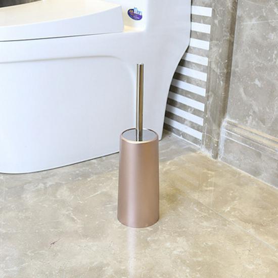 Set Spazzolino WC Stile Europeo Oro con Setole Morbide in TPR - Da Pavimento, Supporto Senza Installazione.