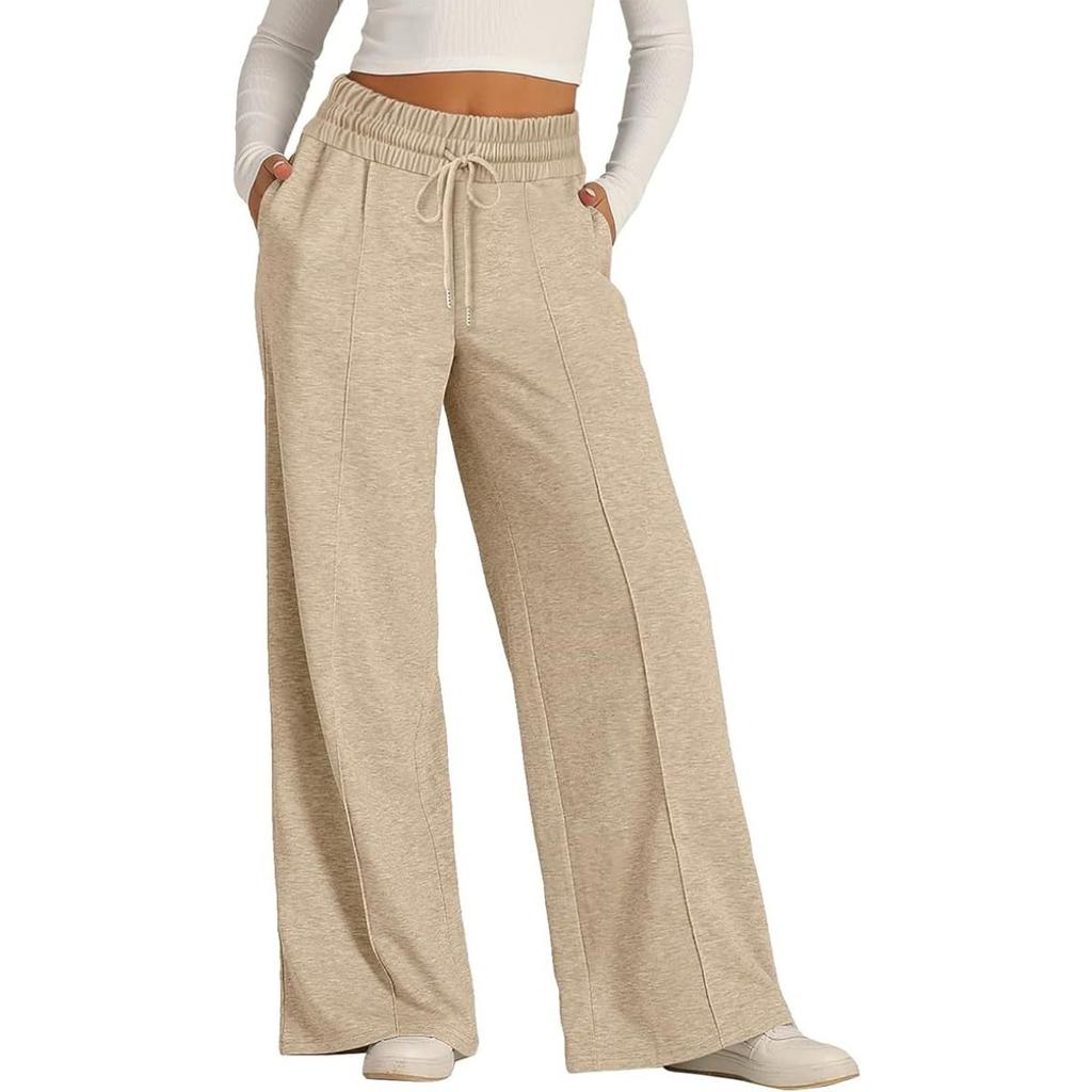 Spring Summer Women's Solid Color Casual Wide Leg Drawstring Elastic Waist Sweatpants