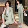 Fashion Suit Jacket Two Piece Sets for Women Green Women's Blazer and Pants Suits Set 2 Elegant Pieces Fall Outfits Autumn