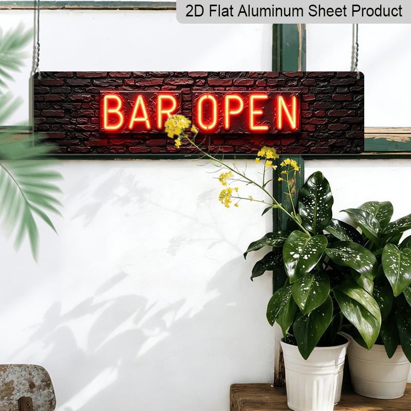2D Flat, 2D Neon Light Design Bar Open Aluminium Decorative Sign Industrial-style Decorative Item Featuring Vibrant Illumination Suitable for Bars