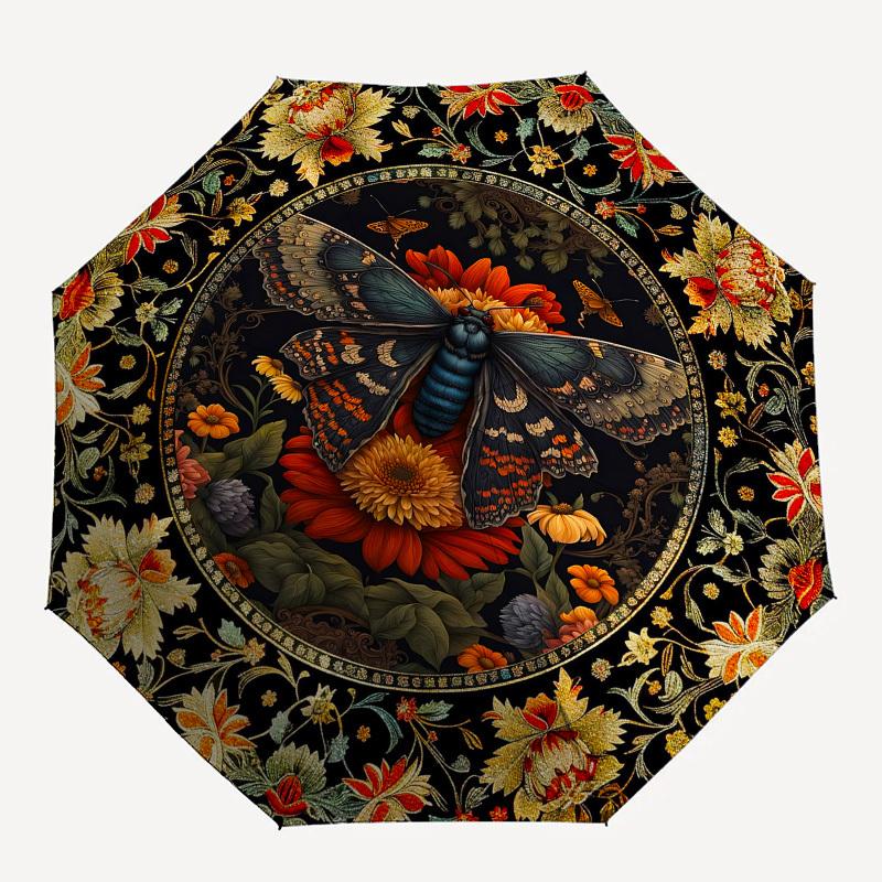 Butterfly, FloralThemed Automatic Opening and Closing Umbrella 8 Ribs, Suitable for Leisure and Going Out, Outdoor Accessory, Gothic Style