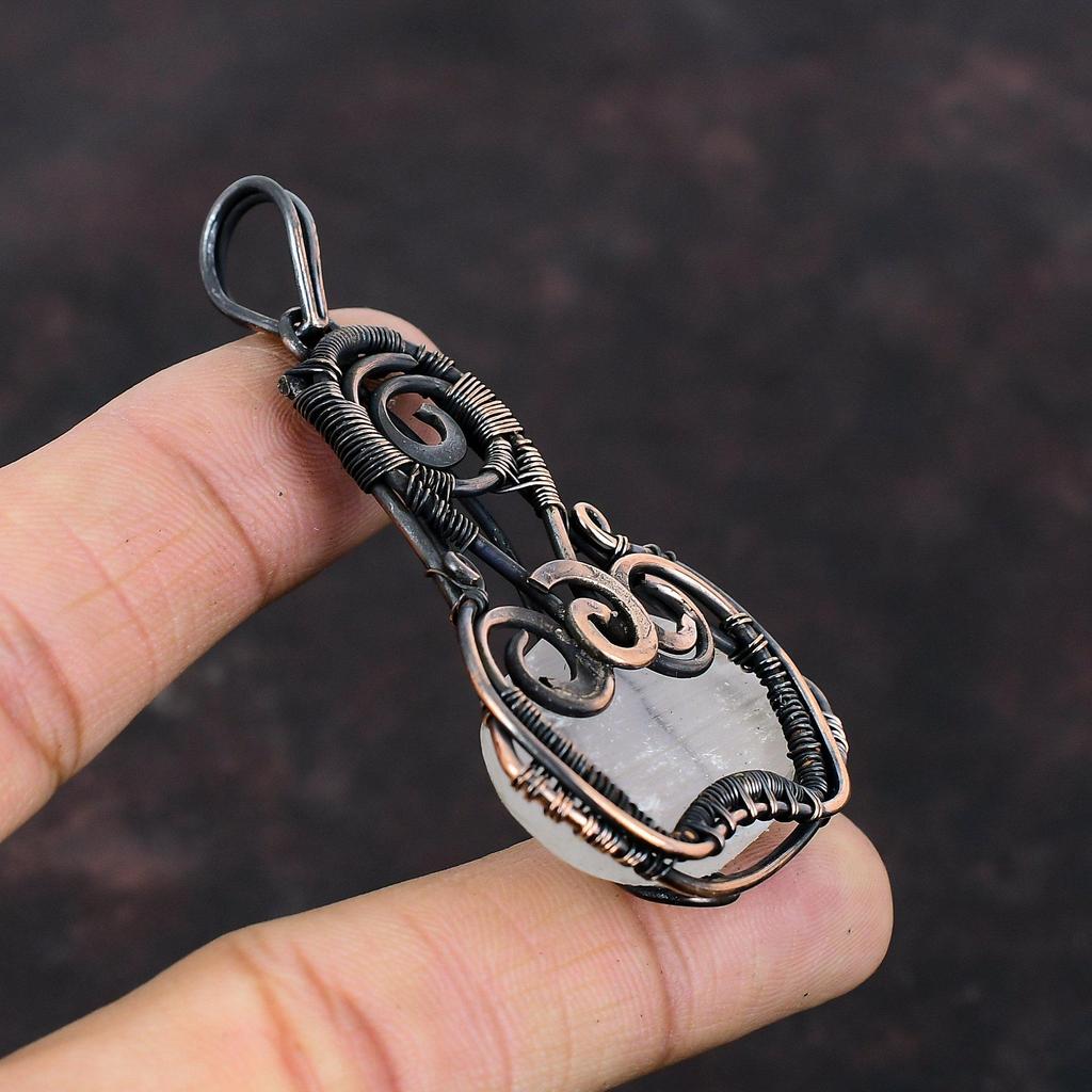 Selenite Druzy Pendant Copper Wire Wrapped Pendant Selenite Druzy Gemstone Jewelry Dainty Pendant Gift For Engagement Handmade Women Jewelry
