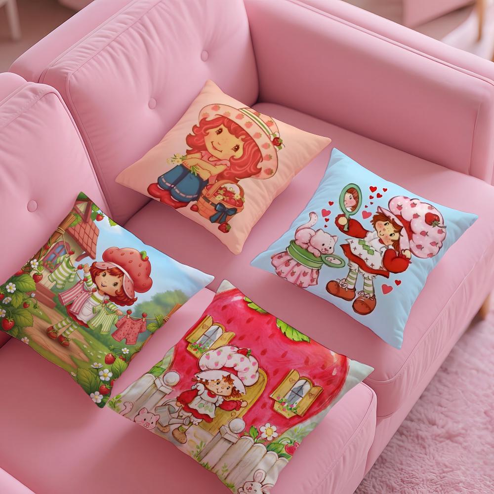Cute Role Strawberry Shortcake-Cartoon Silky Short Plush With Invisible Zipper Dustproof Sofa Cushion Cover For Home Decor