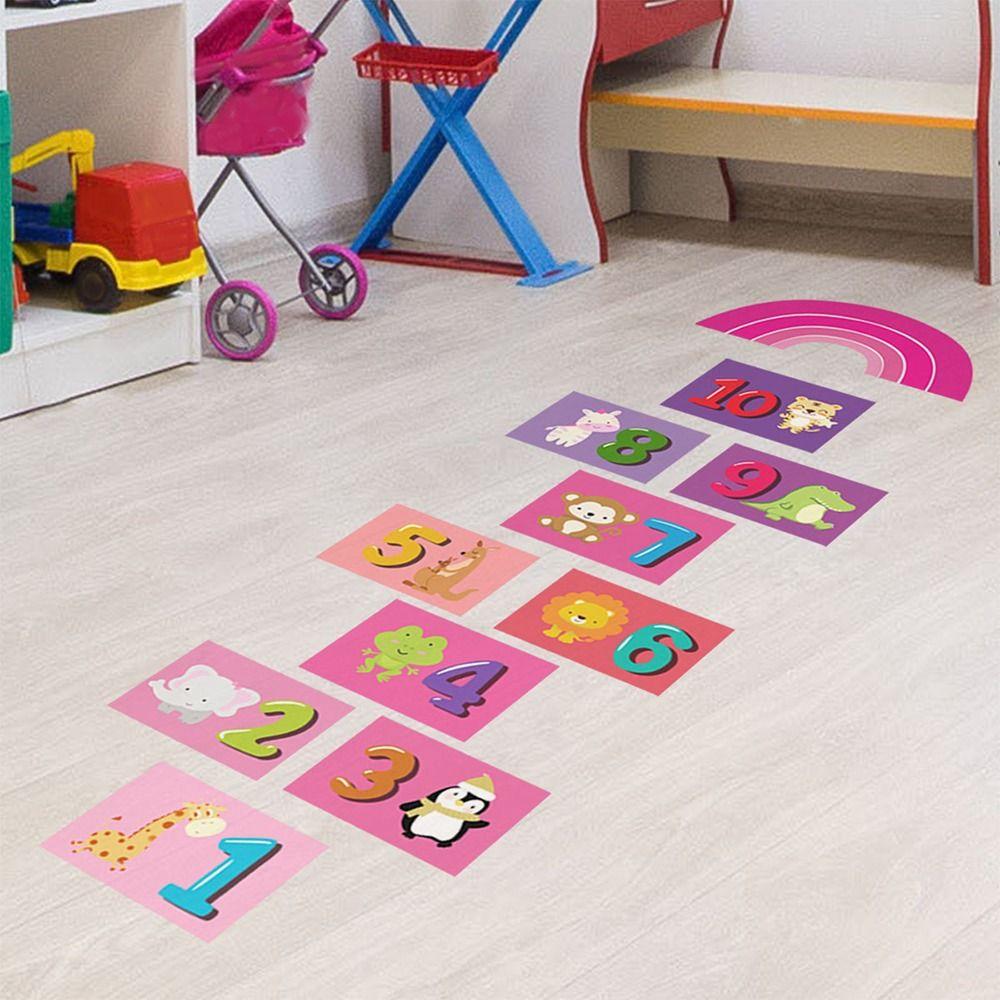 PVC Cartoon Number Grids Self-adhesive Flooring Decals Creative Wall Art  Kid's Room