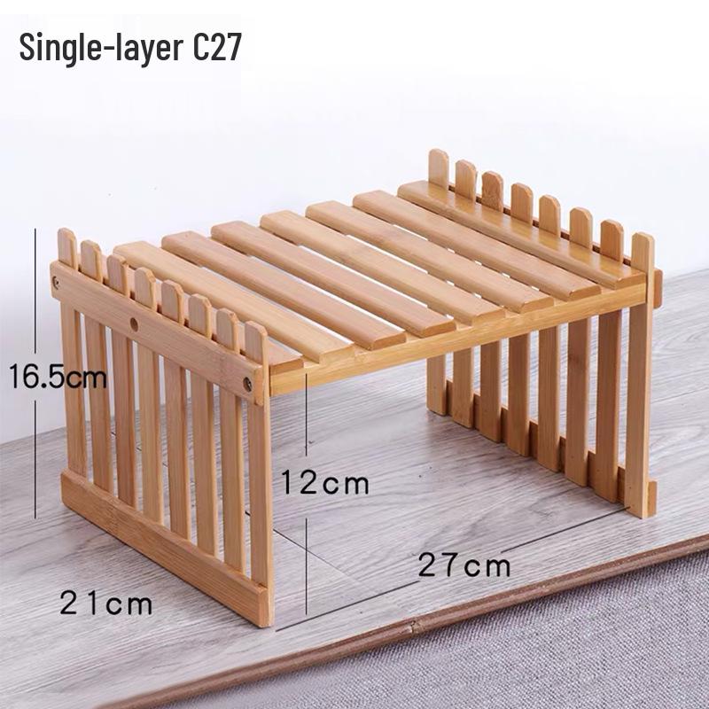 Mini Bamboo Desktop Flower Stand for Office or Window Sill - Wooden Potted Plant and Storage Rack.